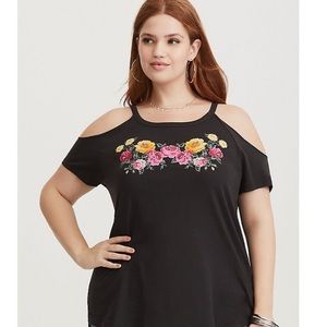 Torrid Black Floral Print Cold Shoulder Tee - NWT